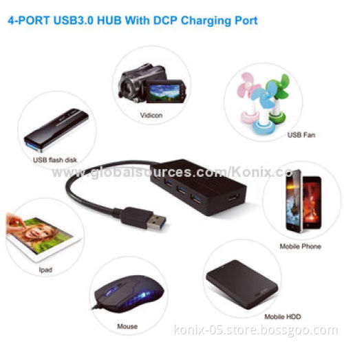 Super Speed 4-port USB 3.0 Hub 5Gbps for Computer PC + Power Adapter + CableNew